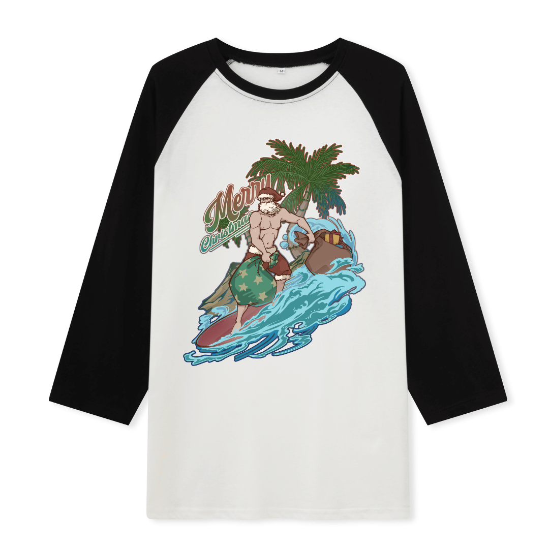 Santa Claus Surfing Front-printed Raglan Long Sleeve Top