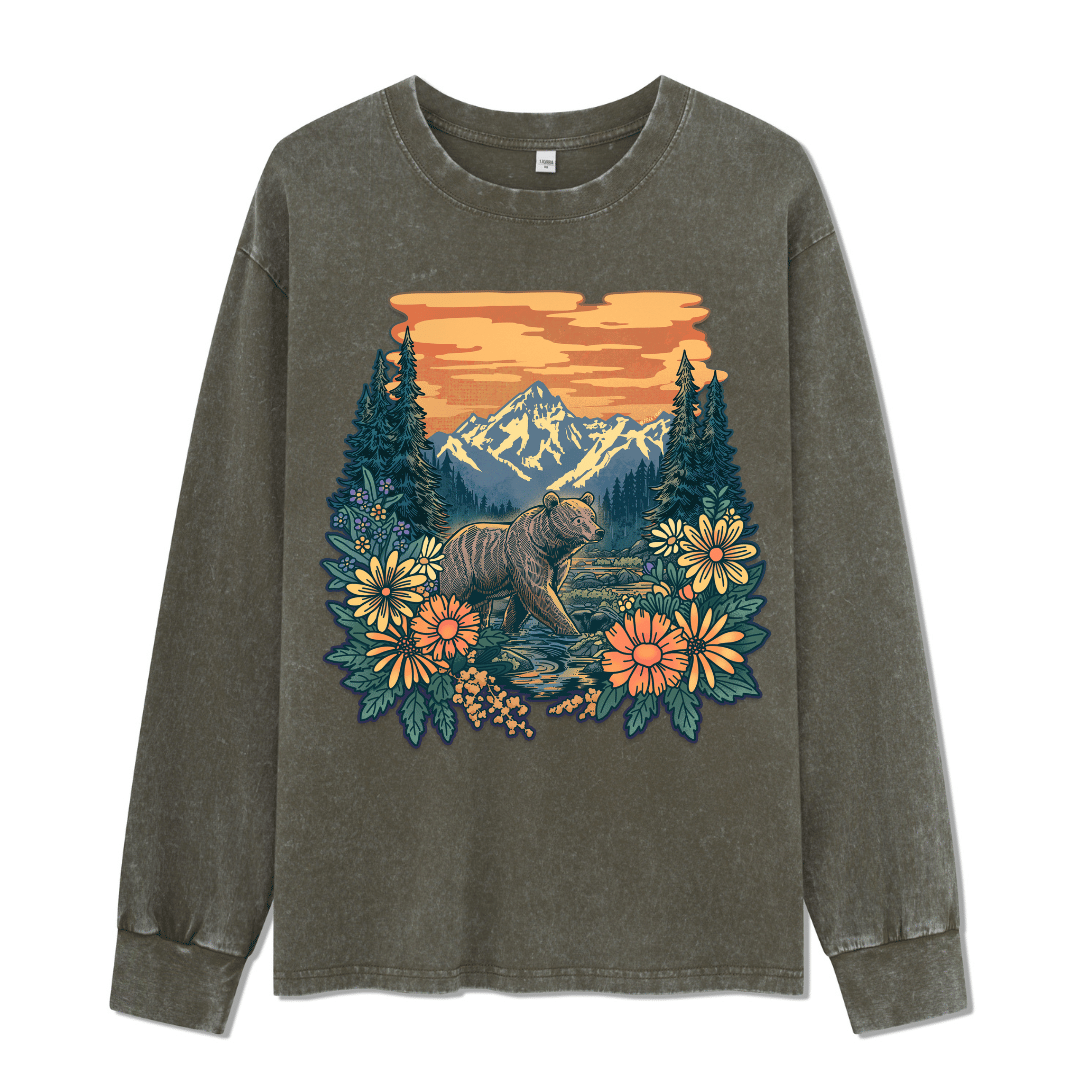 Go Into Nature Front-printed Washed Long Sleeve Top