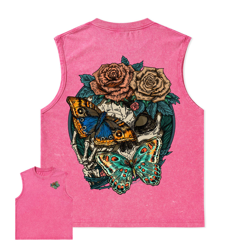 Freeleaf Floral Skull Nature Inspired Unisex Washed Tank Tops