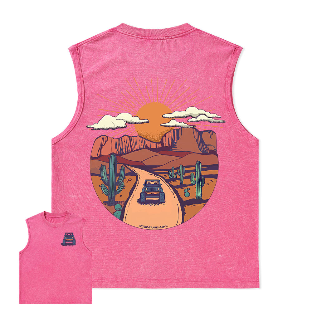 Freeleaf Go Hiking With Music Nature Inspired Unisex Washed Tank Tops