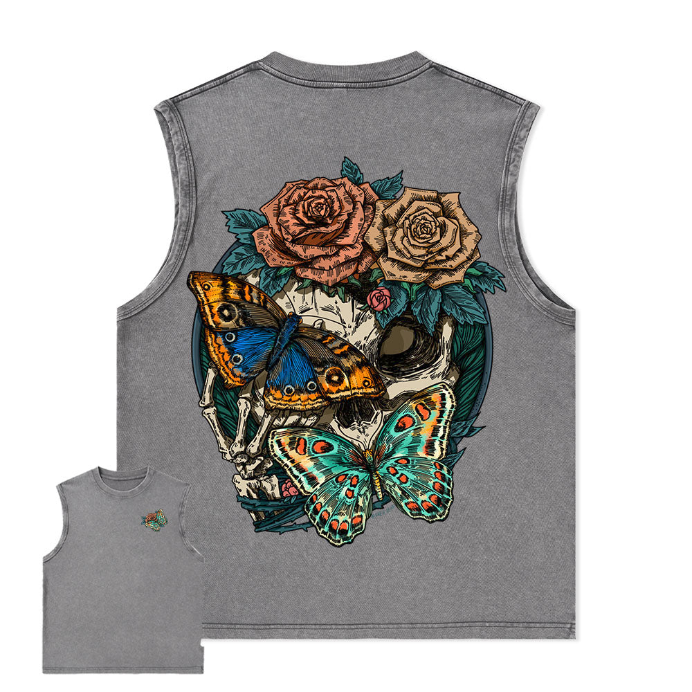 Freeleaf Floral Skull Nature Inspired Unisex Washed Tank Tops