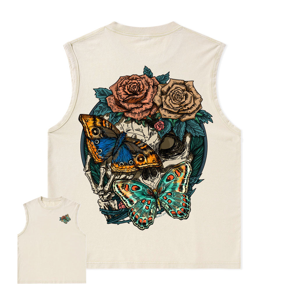 Freeleaf Floral Skull Nature Inspired Unisex Washed Tank Tops