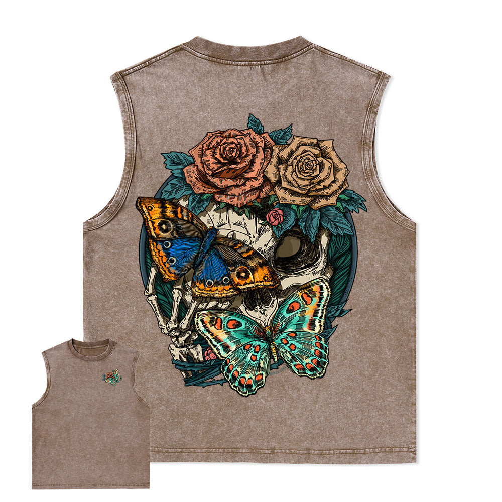 Freeleaf Floral Skull Nature Inspired Unisex Washed Tank Tops