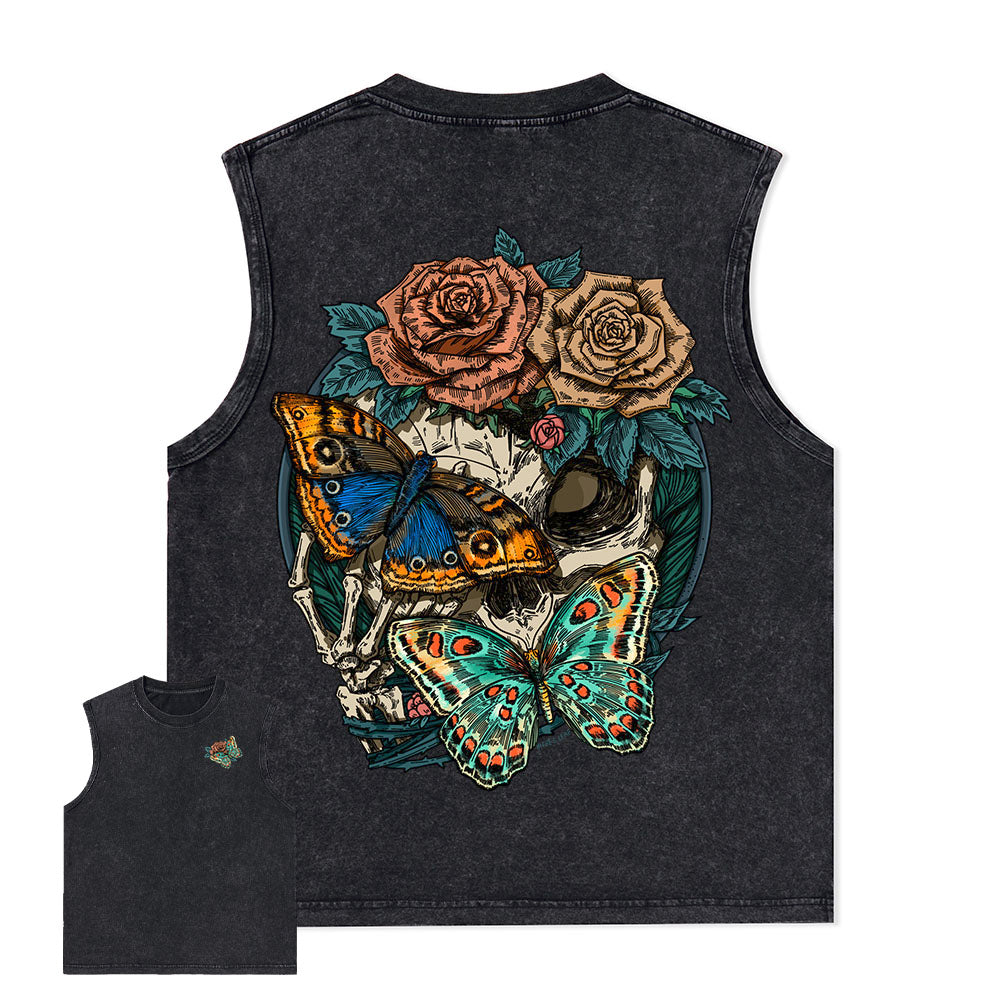 Freeleaf Floral Skull Nature Inspired Unisex Washed Tank Tops