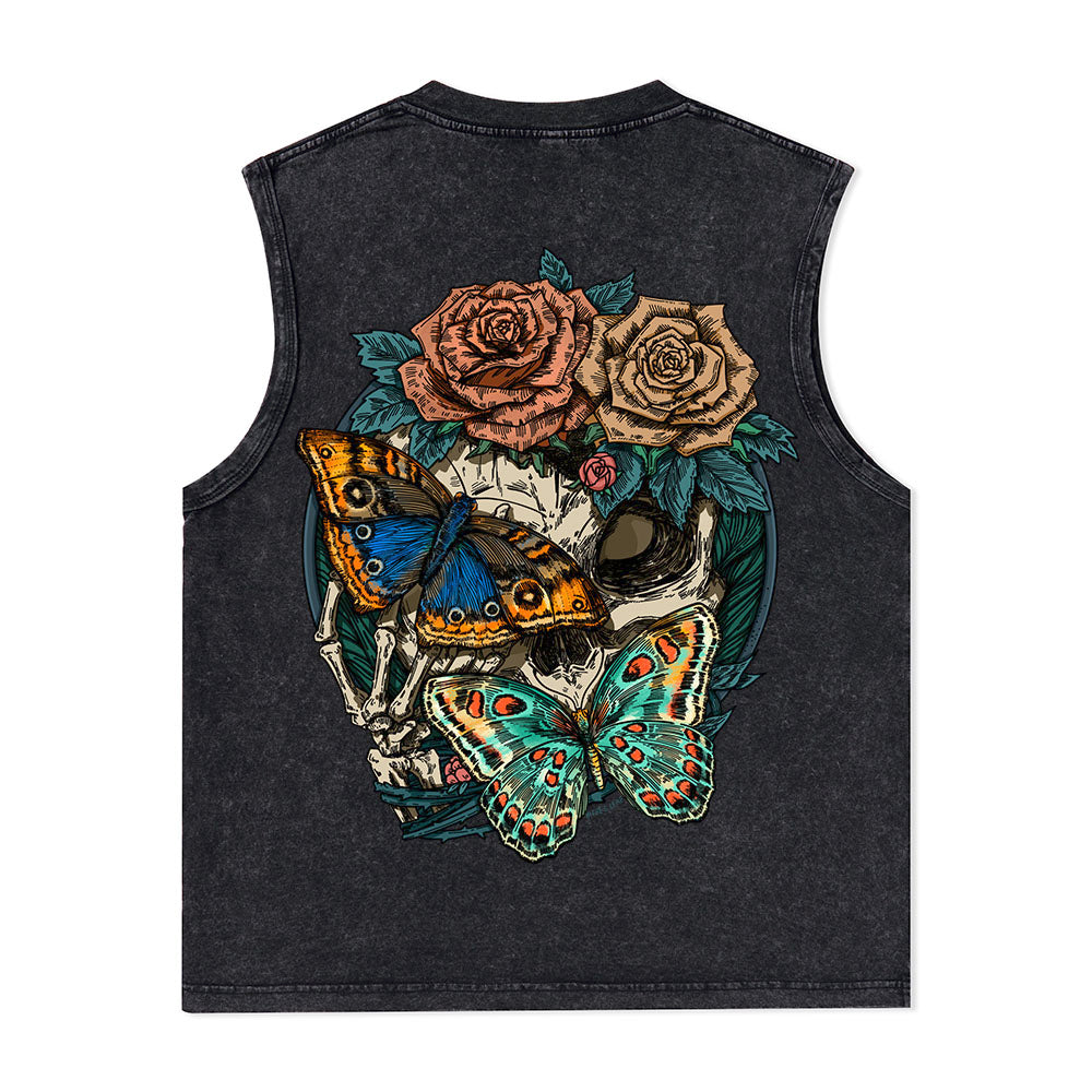 Freeleaf Floral Skull Nature Inspired Unisex Washed Tank Tops
