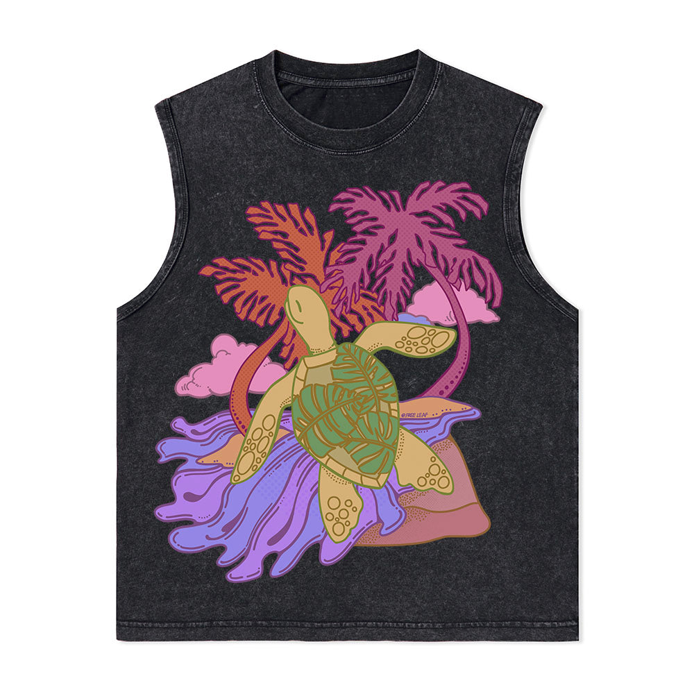Freeleaf Hawaiian Green Sea Turtle Nature Inspired Unisex Washed Tank Tops