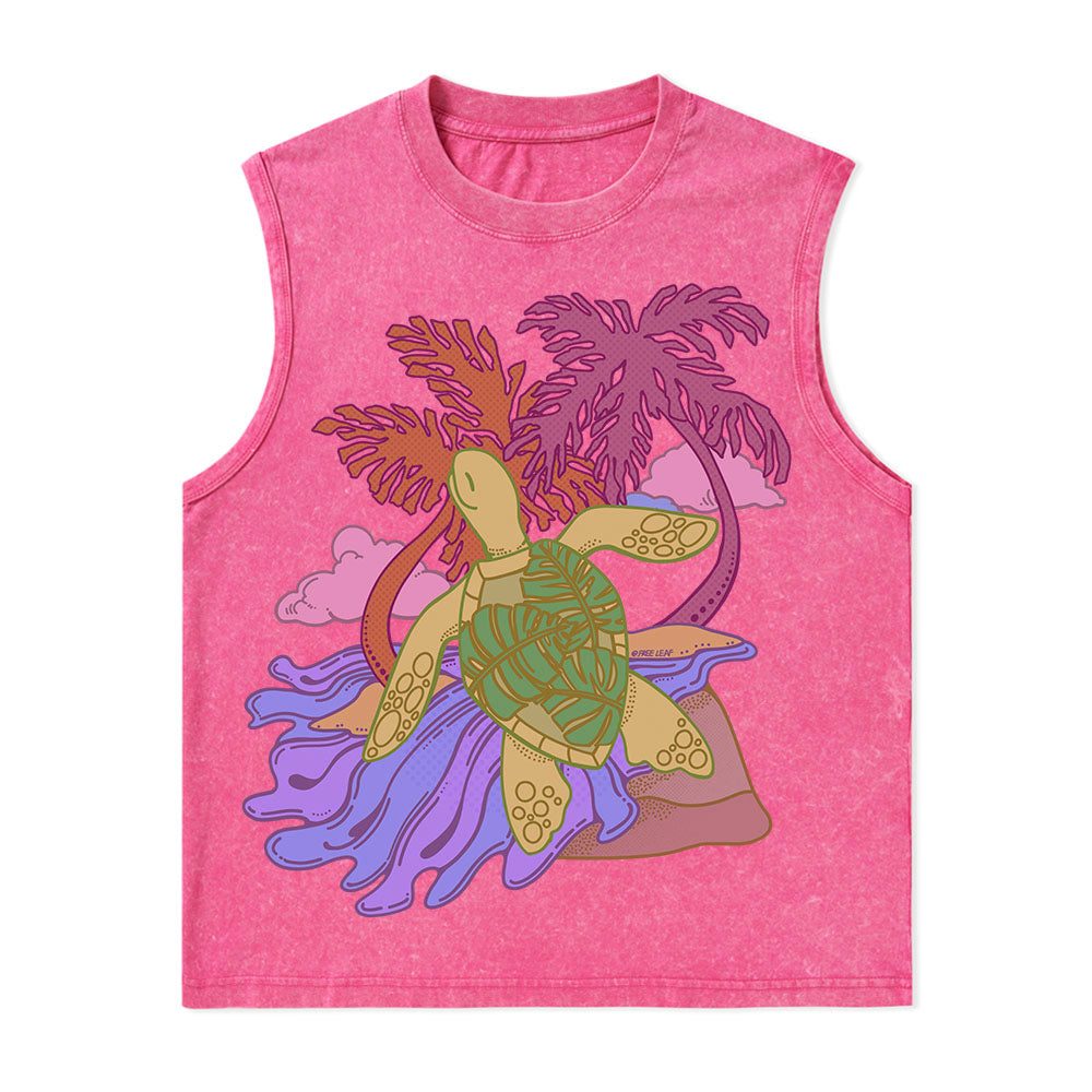 Freeleaf Hawaiian Green Sea Turtle Nature Inspired Unisex Washed Tank Tops