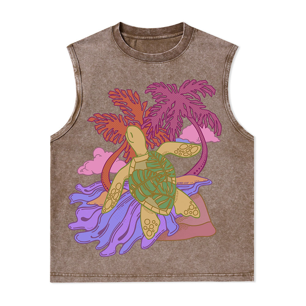 Freeleaf Hawaiian Green Sea Turtle Nature Inspired Unisex Washed Tank Tops