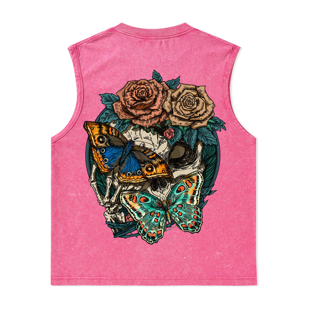 Freeleaf Floral Skull Nature Inspired Unisex Washed Tank Tops