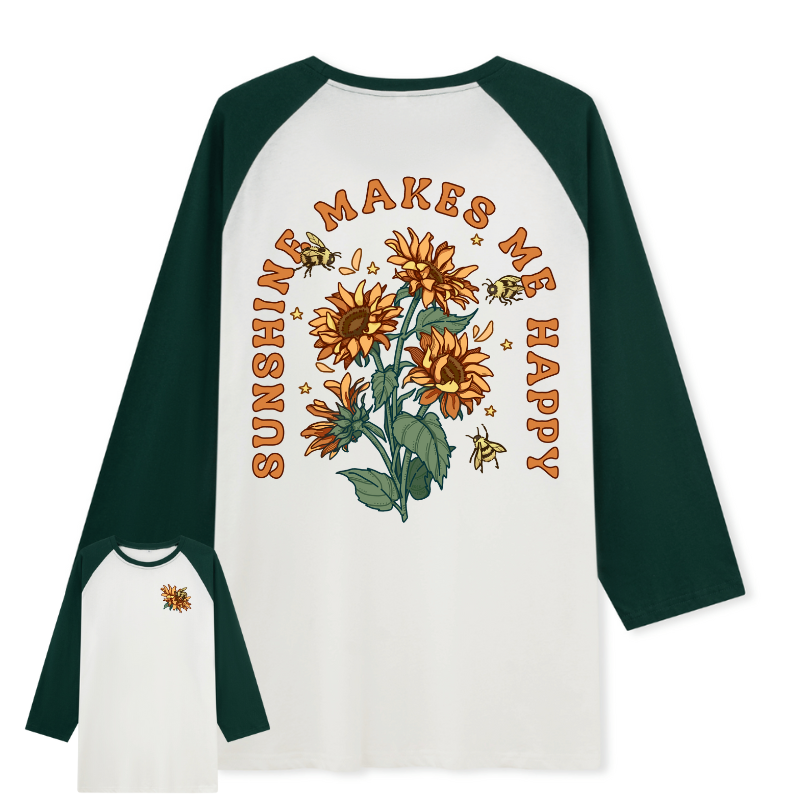 Freeleaf Sunshine Makes Me Happy Unisex Nature Inspired Raglan Sleeve Top