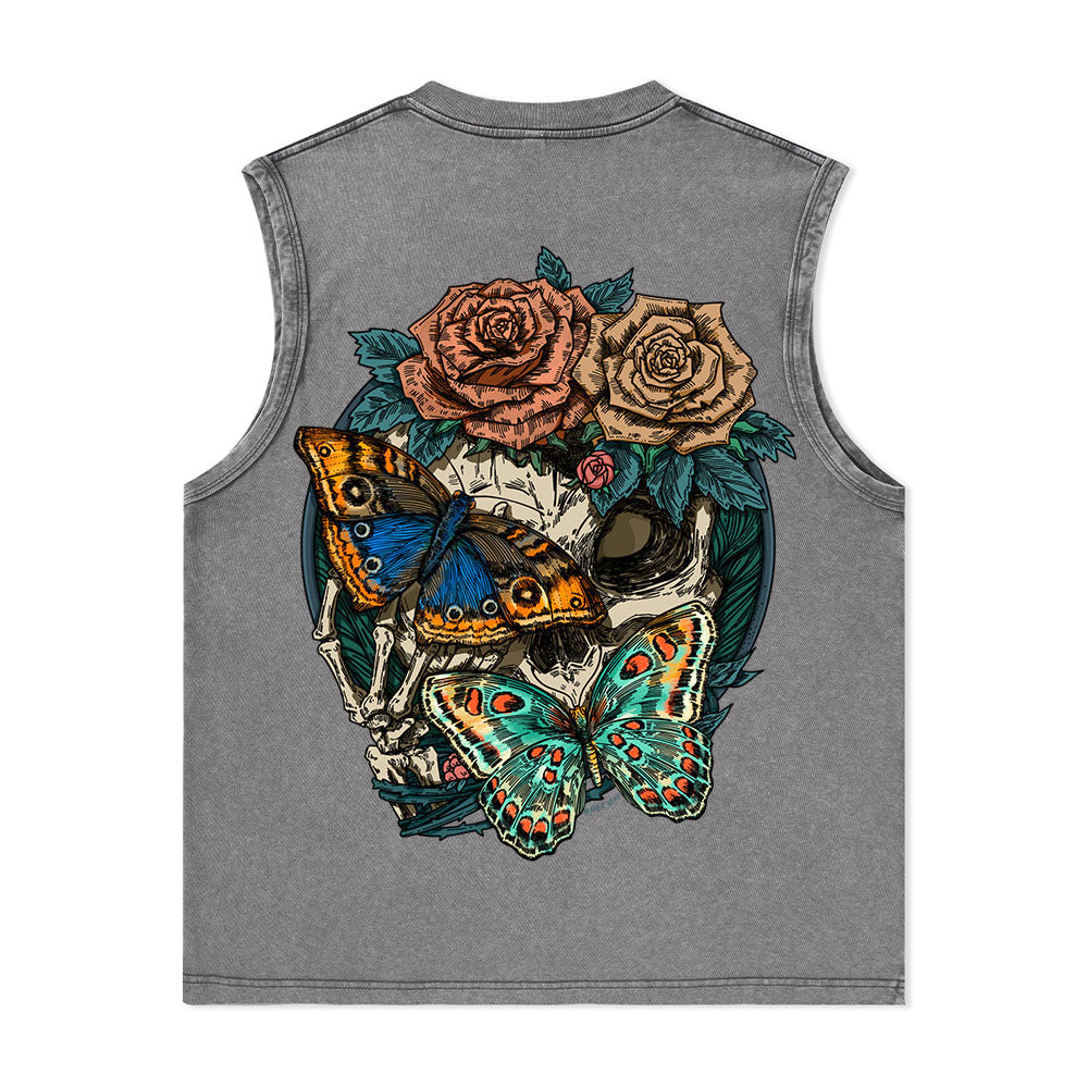 Freeleaf Floral Skull Nature Inspired Unisex Washed Tank Tops