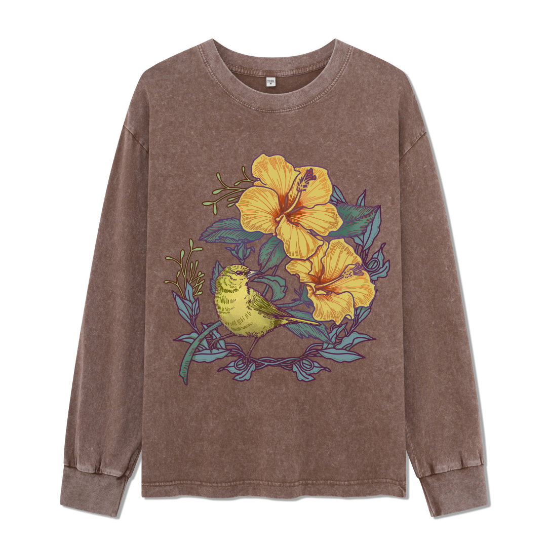 Amakihi Front-printed Washed Long Sleeve Top