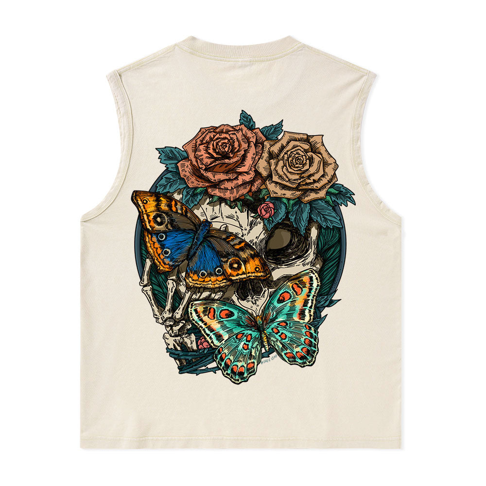 Freeleaf Floral Skull Nature Inspired Unisex Washed Tank Tops