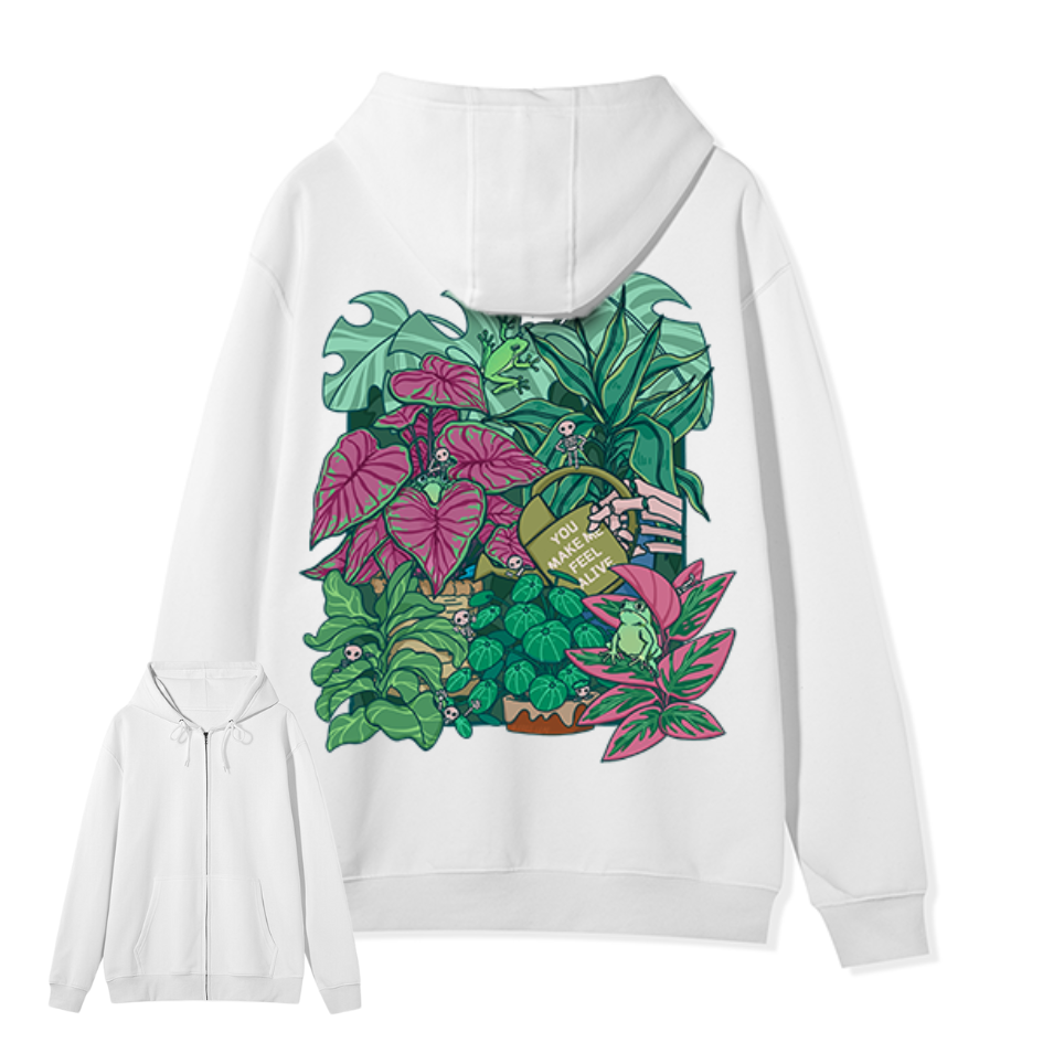 Freeleaf You Make Me Feel Alive Back-printed Unisex Nature Inspired Fleece Full-Zip Hoodie