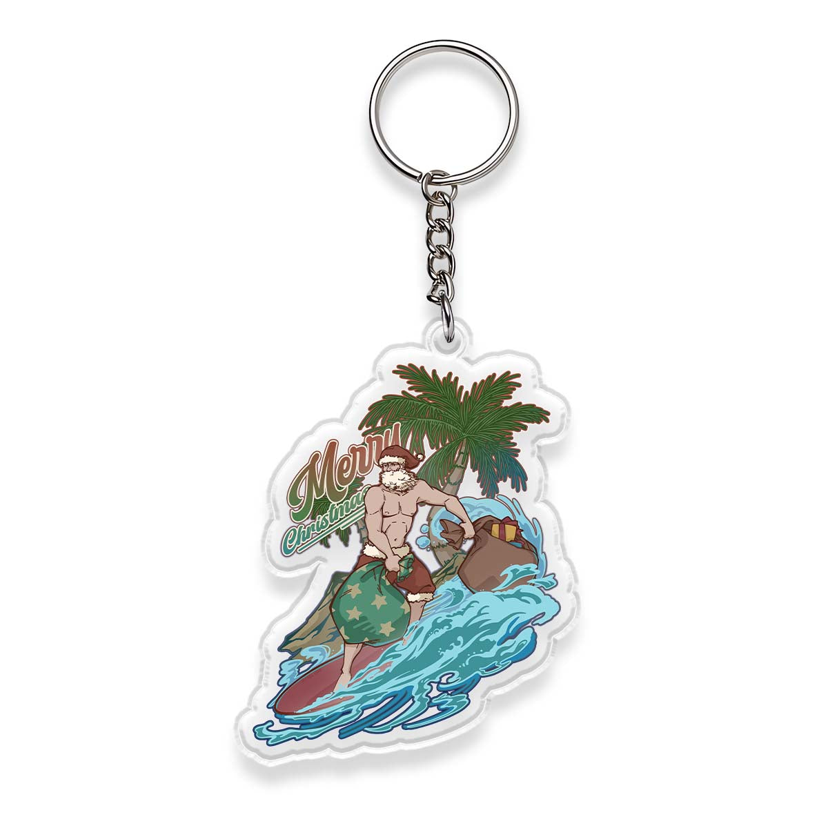Yellowstone Santa Claus Surfing Double-Sided Acrylic Keychain