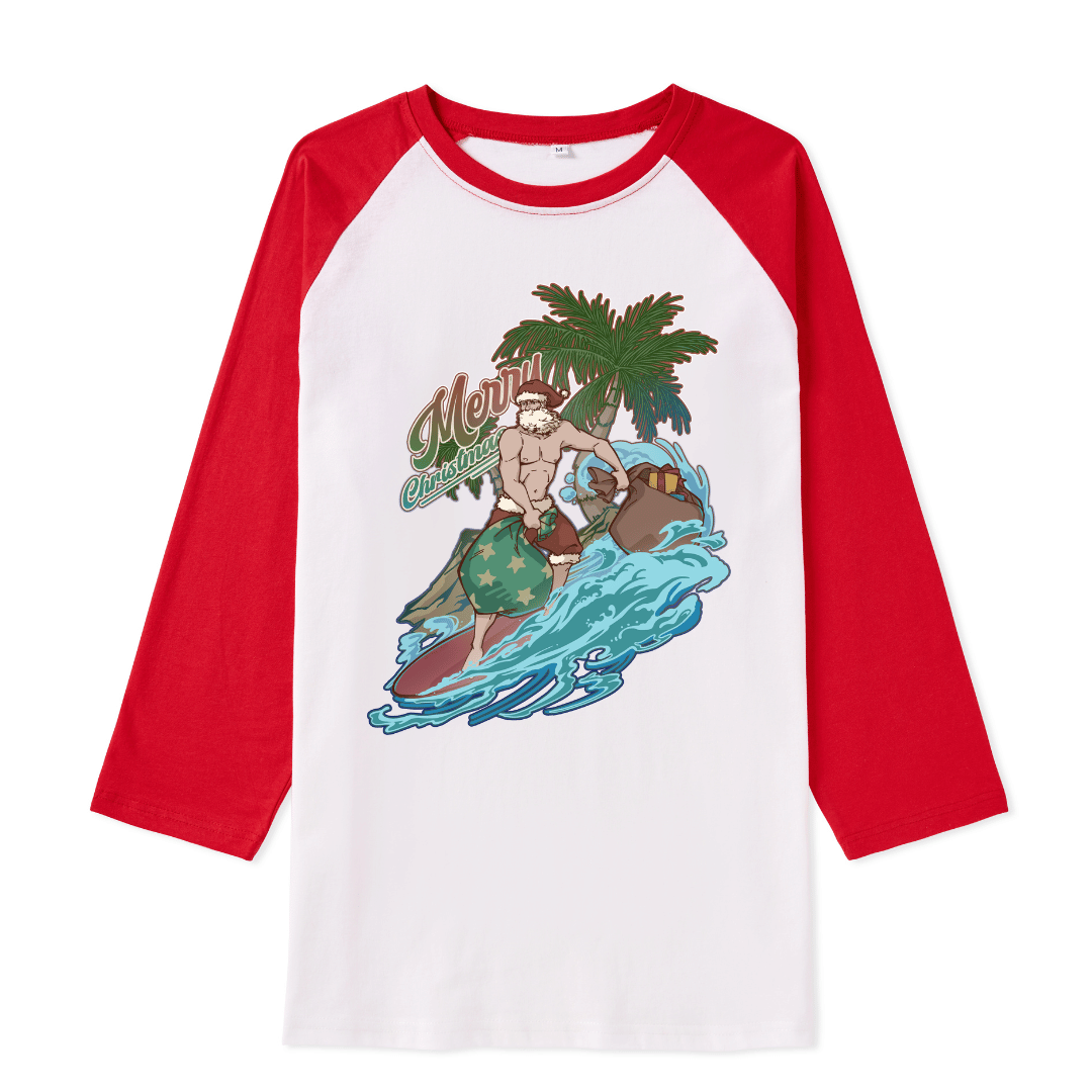 Santa Claus Surfing Front-printed Raglan Long Sleeve Top