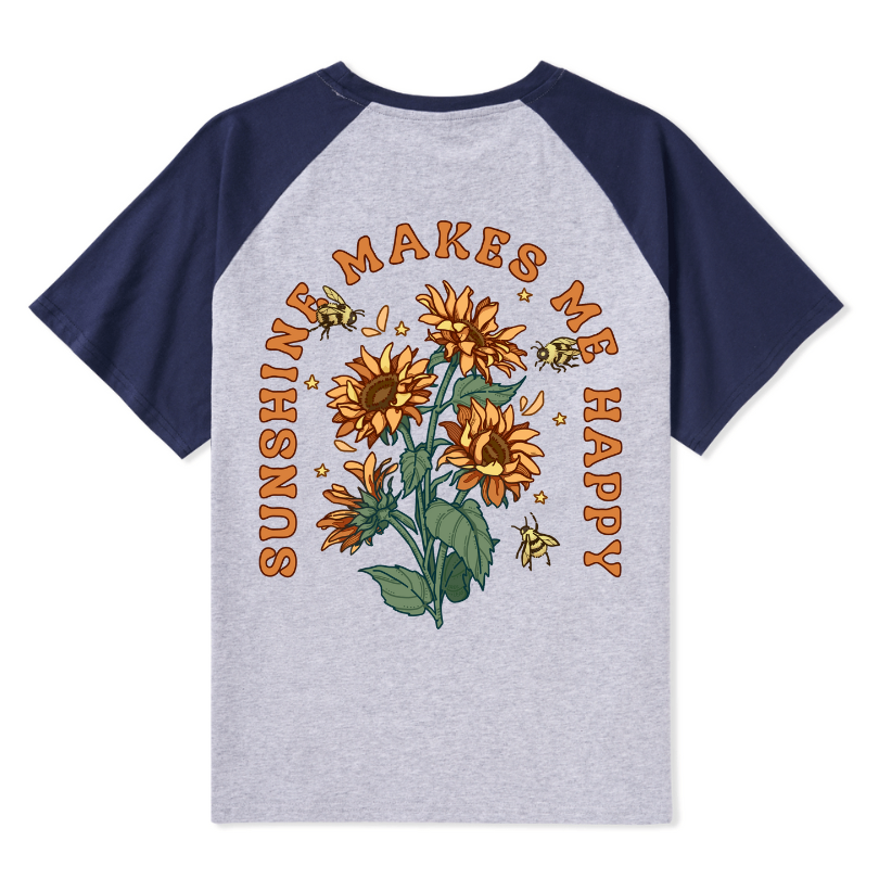 Freeleaf Sunshine Makes Me Happy Unisex Nature Inspired Raglan Sleeve Top