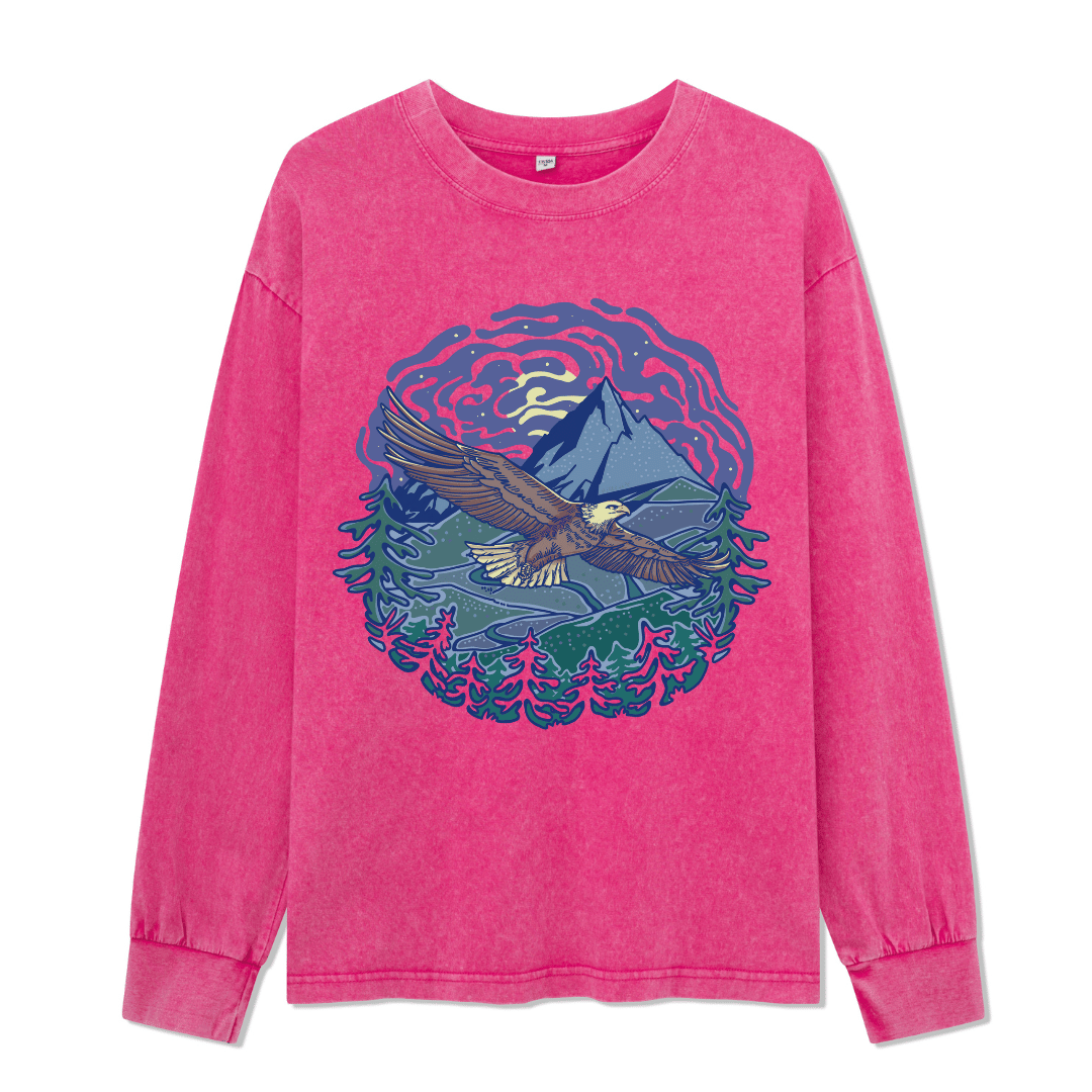 Yellowstone National Park Front-printed Washed Long Sleeve Top
