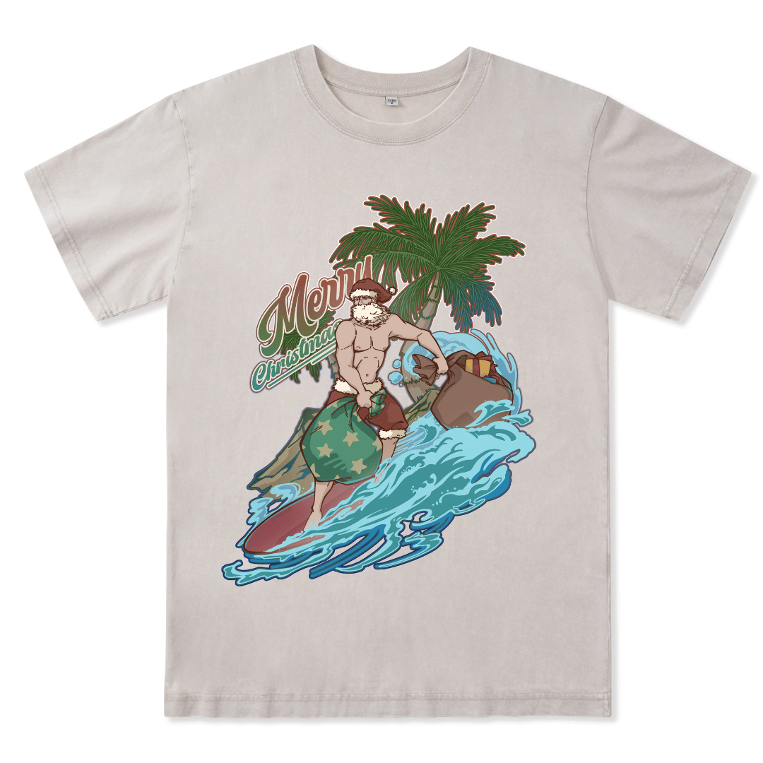 Santa Claus Surfing Washed Tee