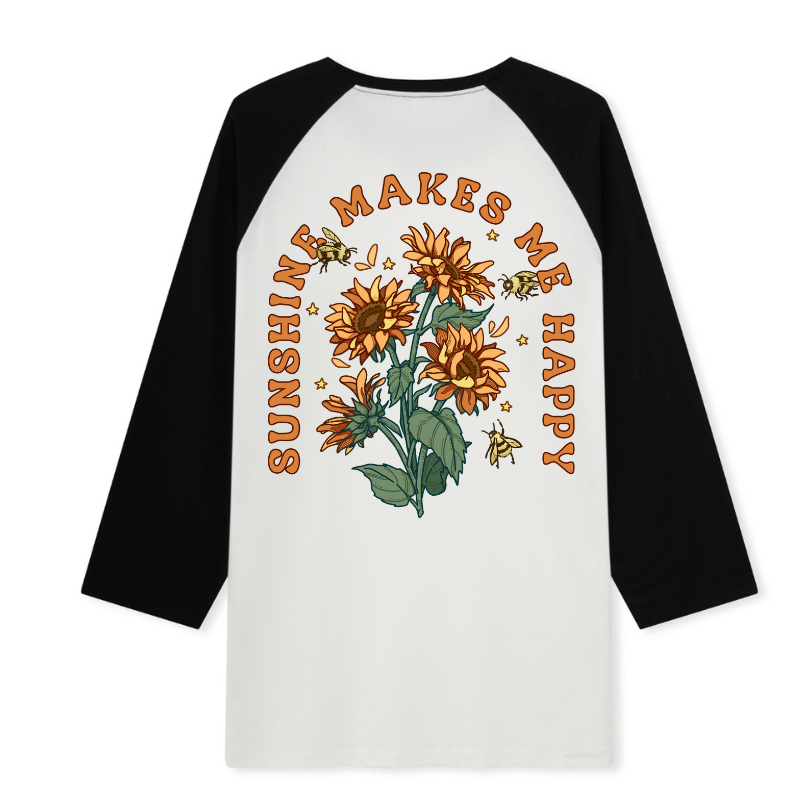 Freeleaf Sunshine Makes Me Happy Unisex Nature Inspired Raglan Sleeve Top