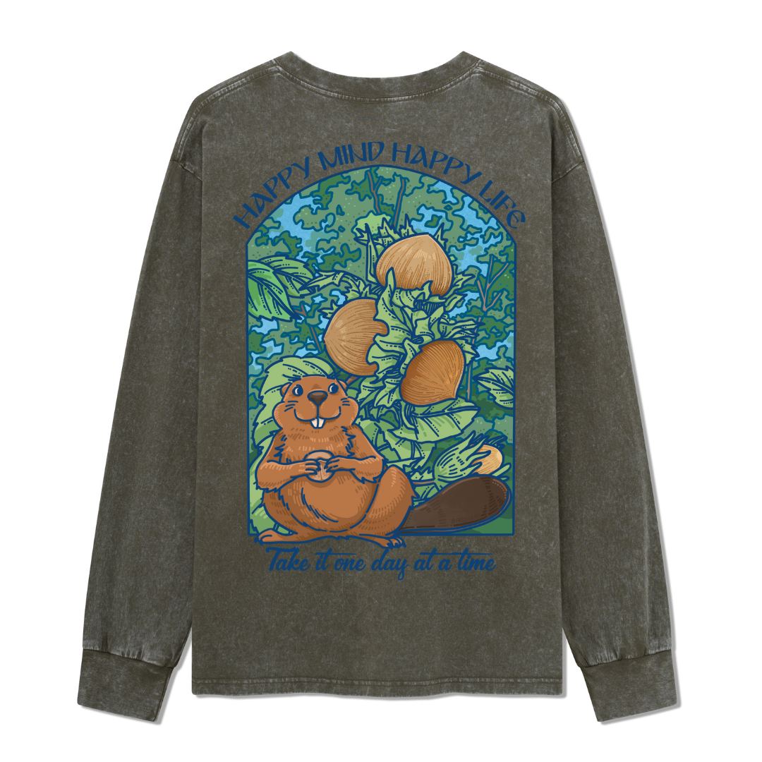 Happy Mind Happy Life Washed Long Sleeve Top