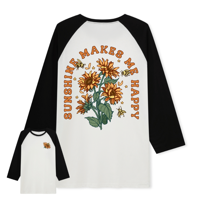 Freeleaf Sunshine Makes Me Happy Unisex Nature Inspired Raglan Sleeve Top
