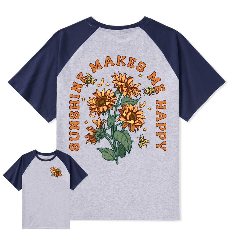 Freeleaf Sunshine Makes Me Happy Unisex Nature Inspired Raglan Sleeve Top