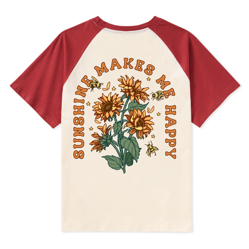 Freeleaf Sunshine Makes Me Happy Unisex Nature Inspired Raglan Sleeve Top