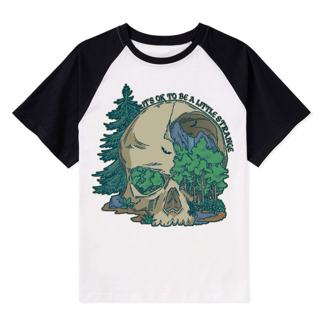 Skull Mountain Front-printed Raglan Short Sleeve Top