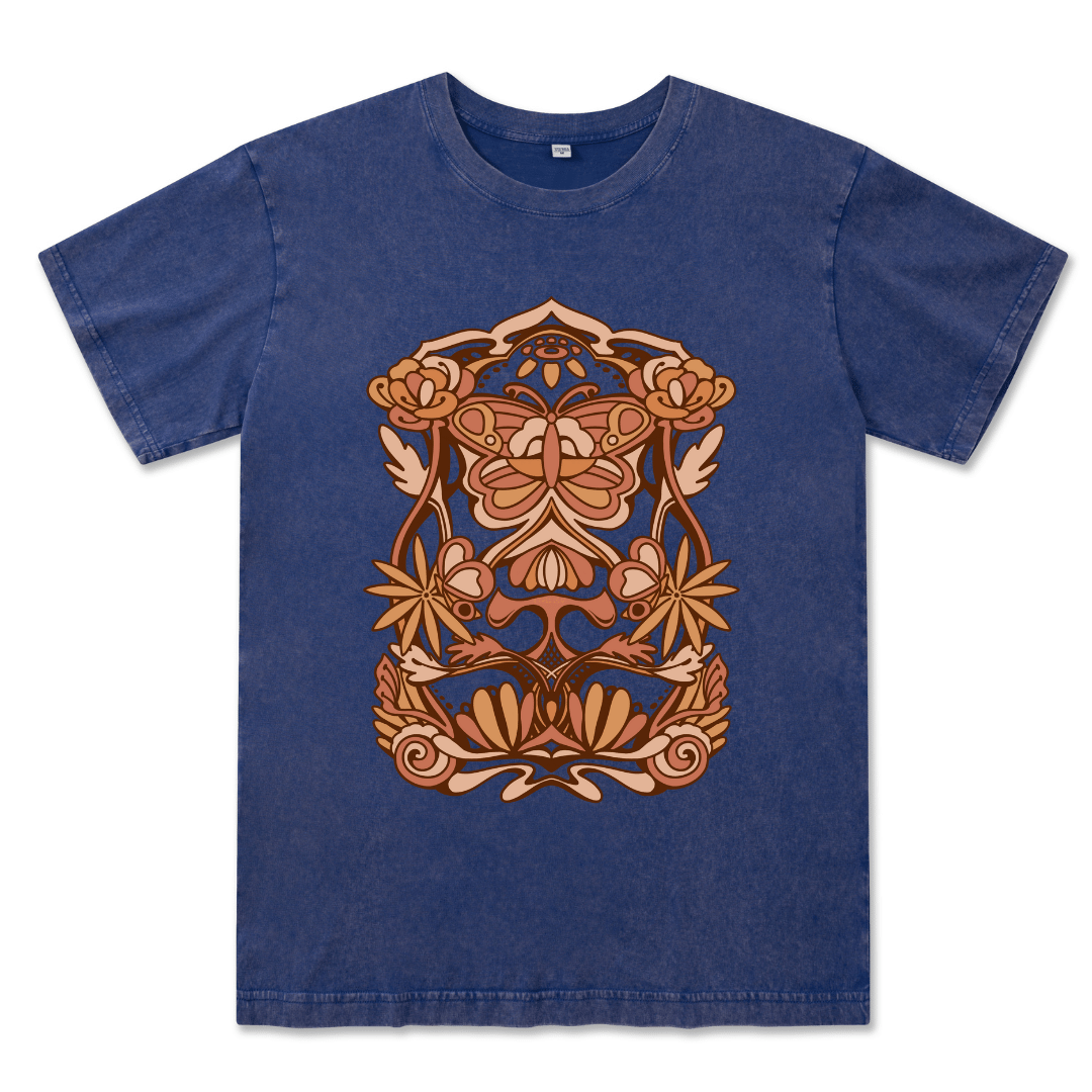 Spring Butterfly Front-printed Washed Tee