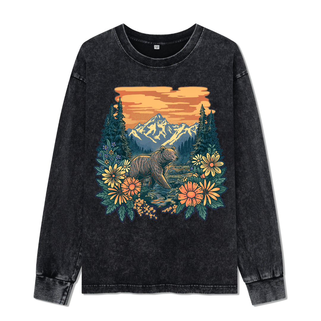 Go Into Nature Front-printed Washed Long Sleeve Top