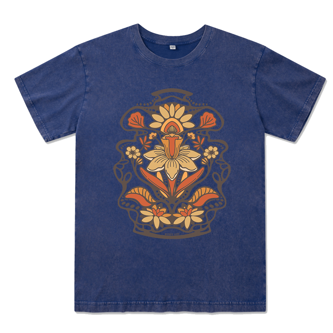 Spring Flower Front-printed Washed Tee