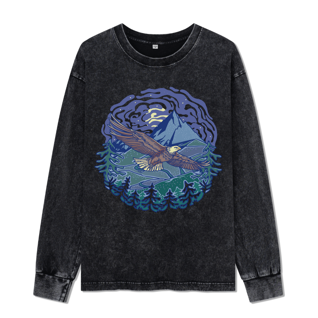 Yellowstone National Park Front-printed Washed Long Sleeve Top