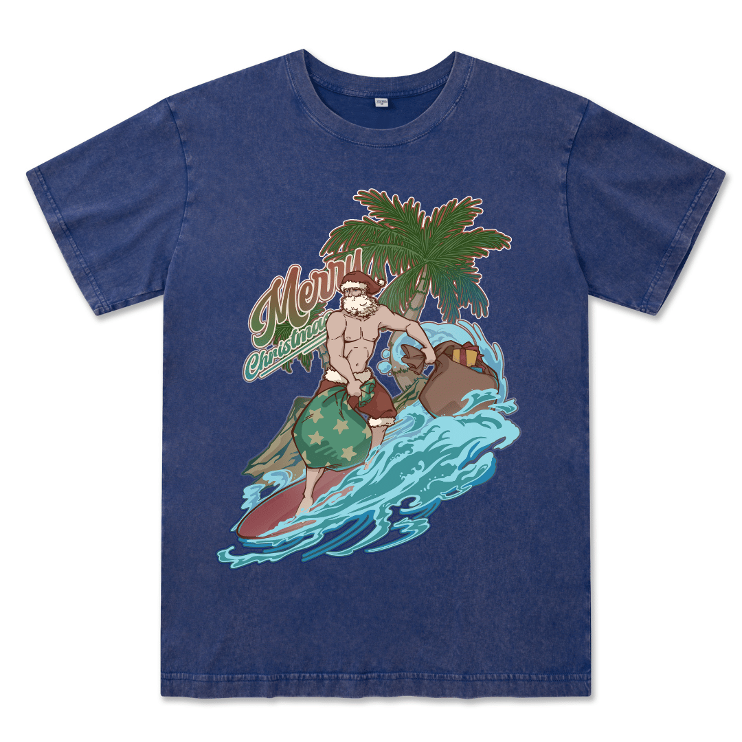 Santa Claus Surfing Washed Tee