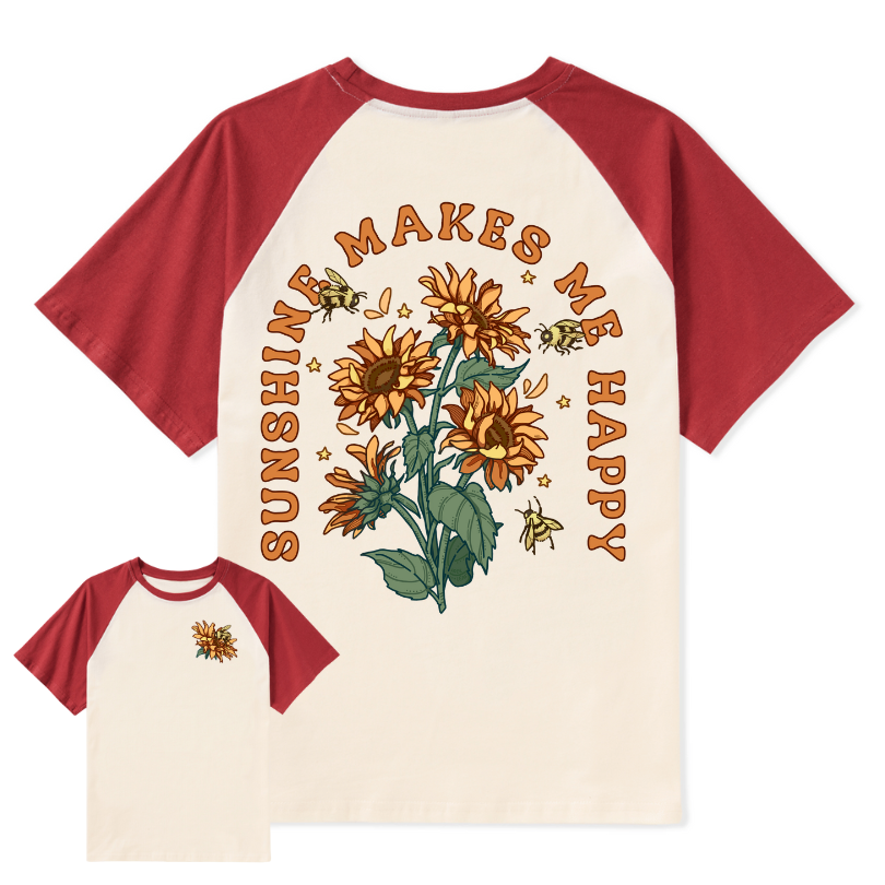 Freeleaf Sunshine Makes Me Happy Unisex Nature Inspired Raglan Sleeve Top