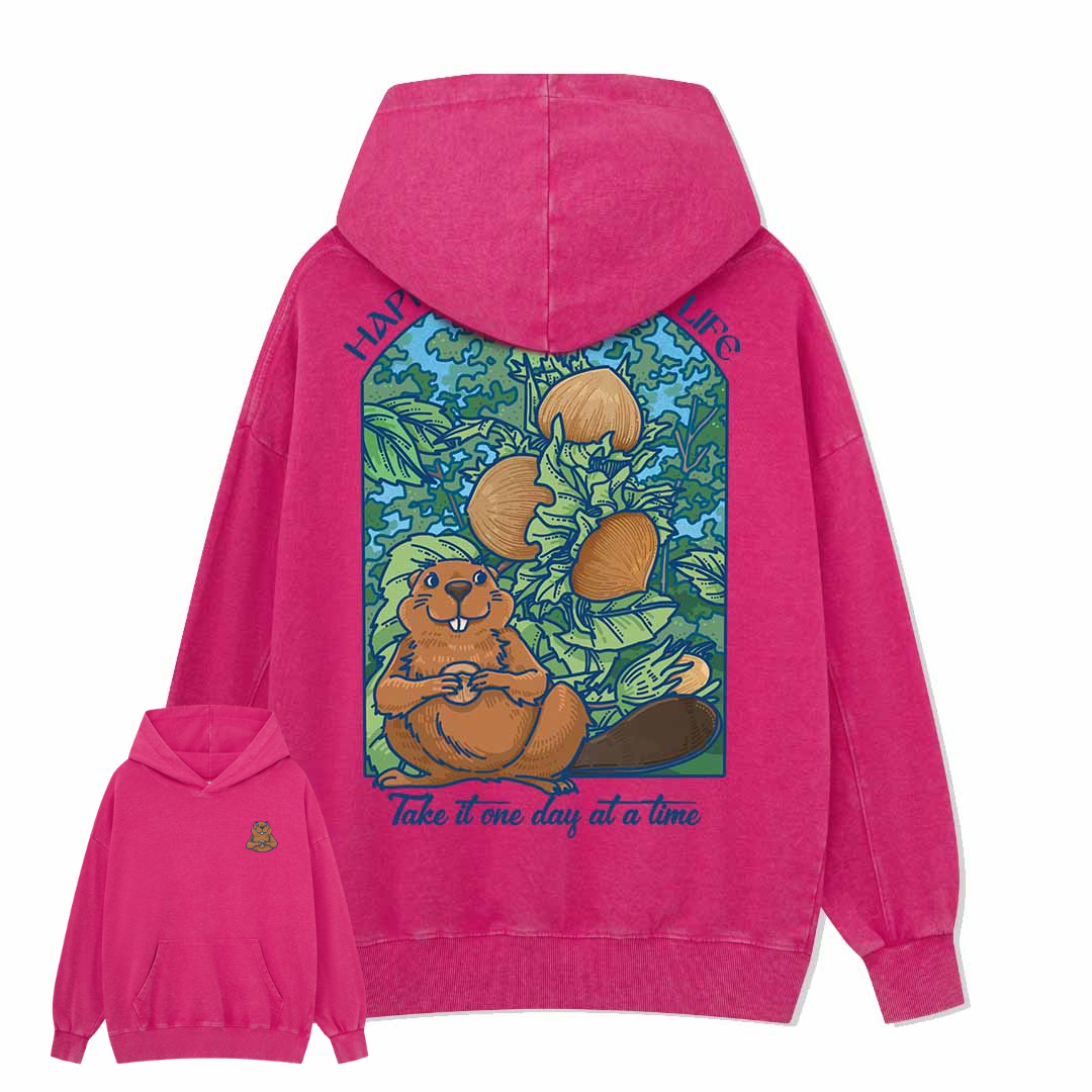 Happy Mind Happy Life Washed Hoodie