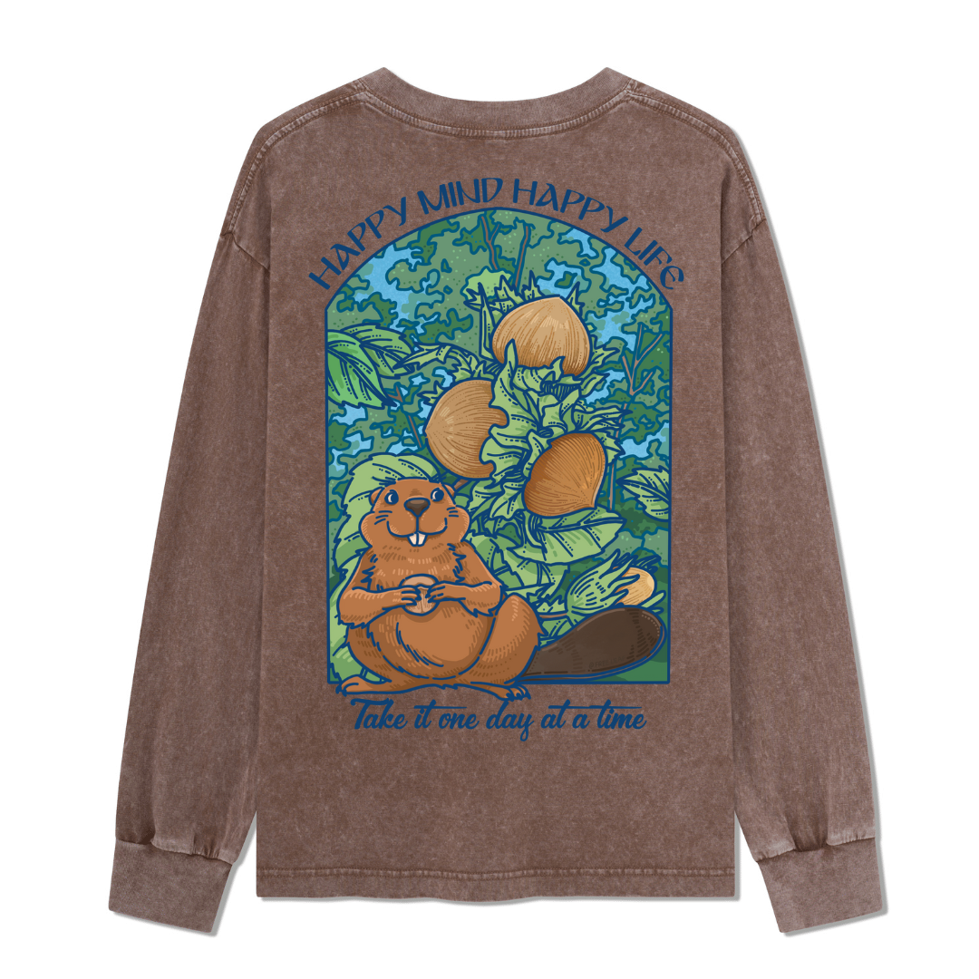 Happy Mind Happy Life Washed Long Sleeve Top