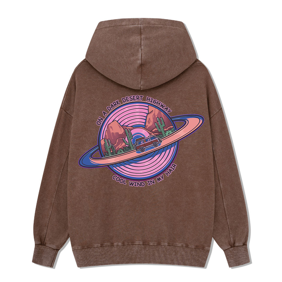 On A Dark Desert Highway Washed Hoodie