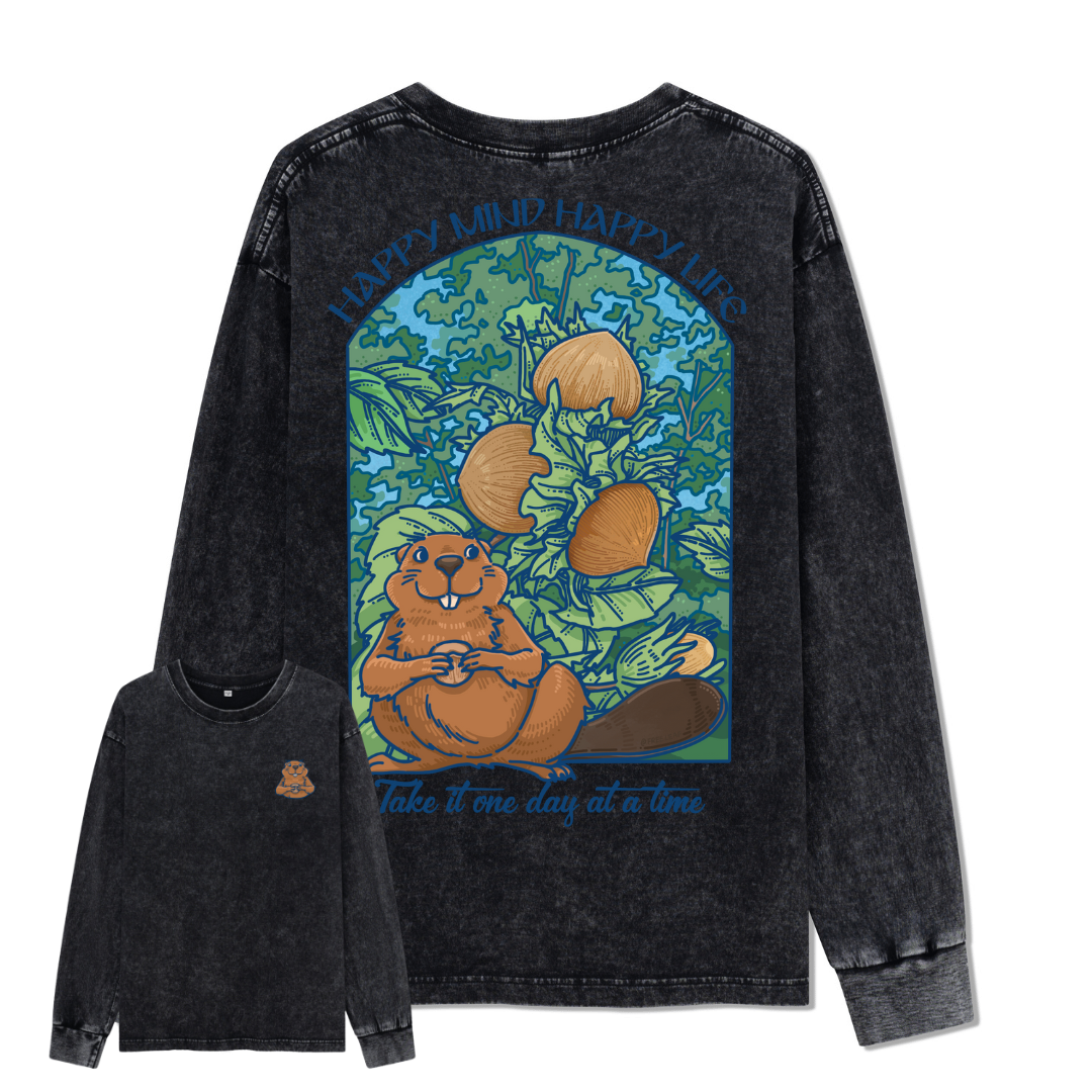 Happy Mind Happy Life Washed Long Sleeve Top