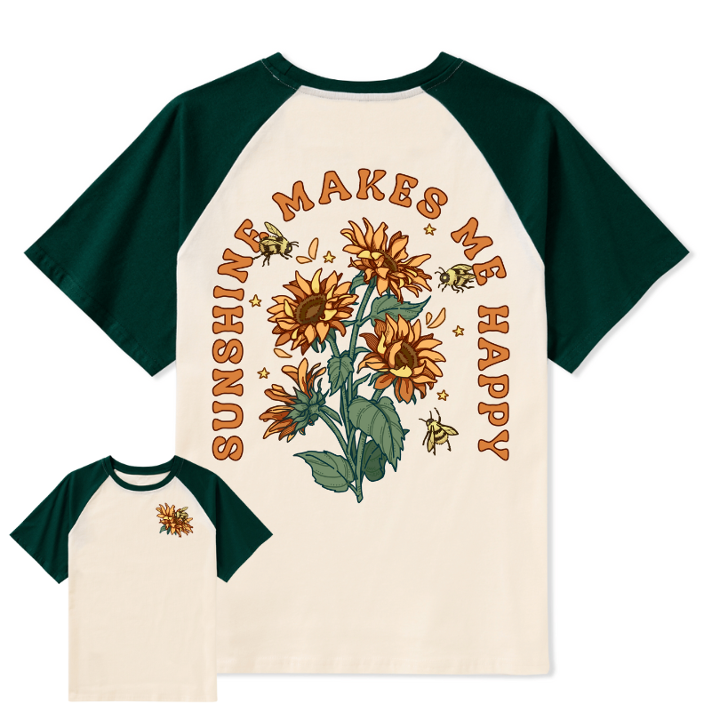 Freeleaf Sunshine Makes Me Happy Unisex Nature Inspired Raglan Sleeve Top