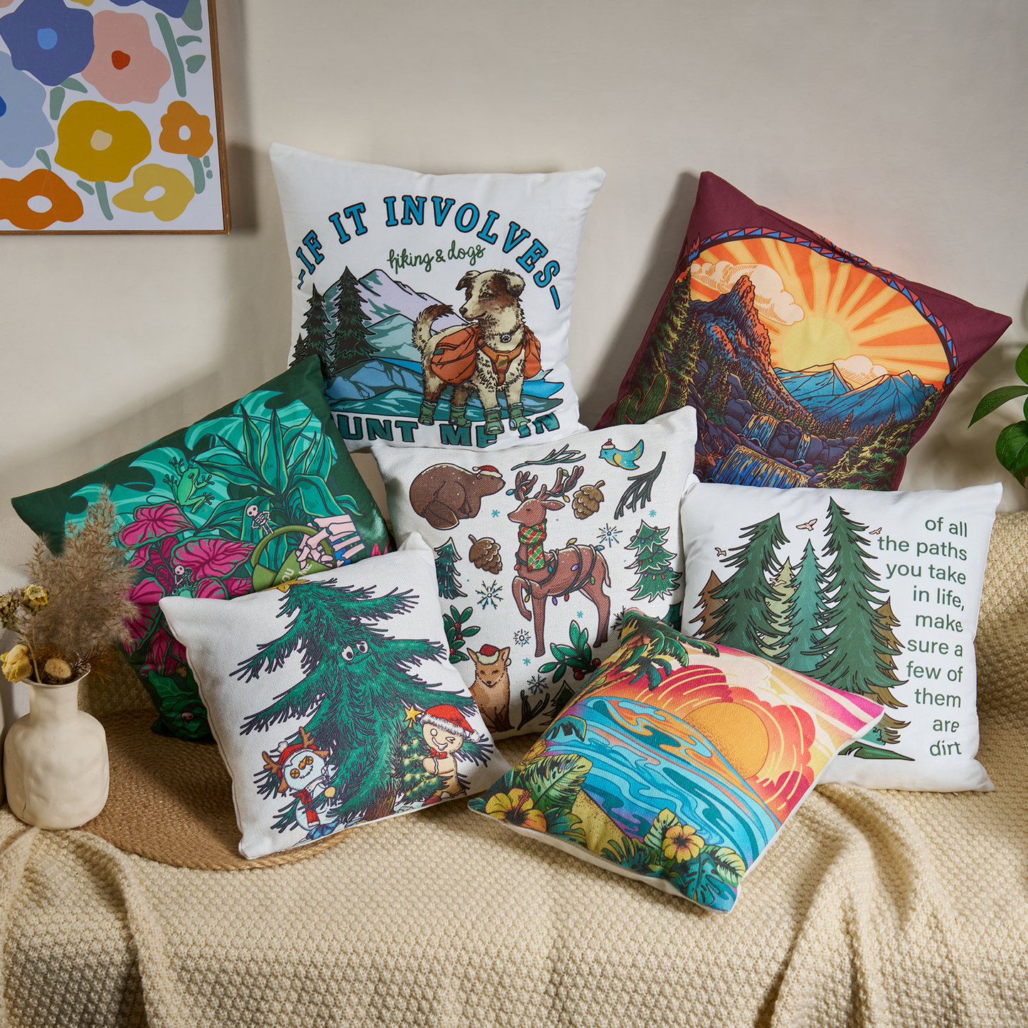 Freeleaf Merry Christmas Cotton Linen Cushion Pillow