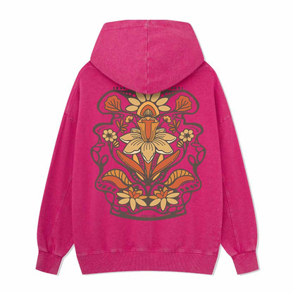 Spring Flower Back-printed Washed Hoodie