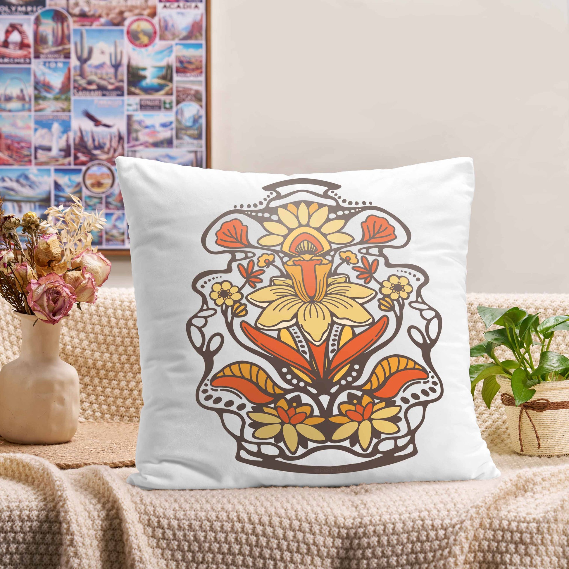 Freeleaf Spring Flower Short Plush Cushion Pillow