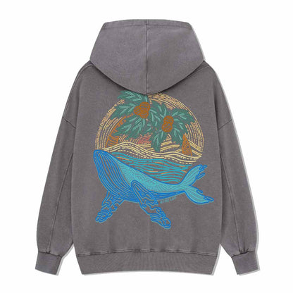Striated Whale Back-printed Washed Hoodie