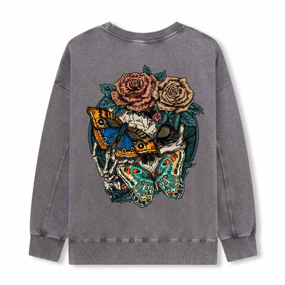 Floral Skull Washed Sweatshirt