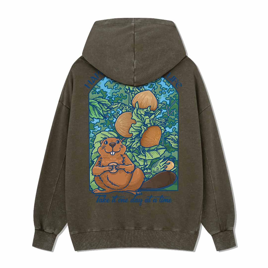 Happy Mind Happy Life Washed Hoodie