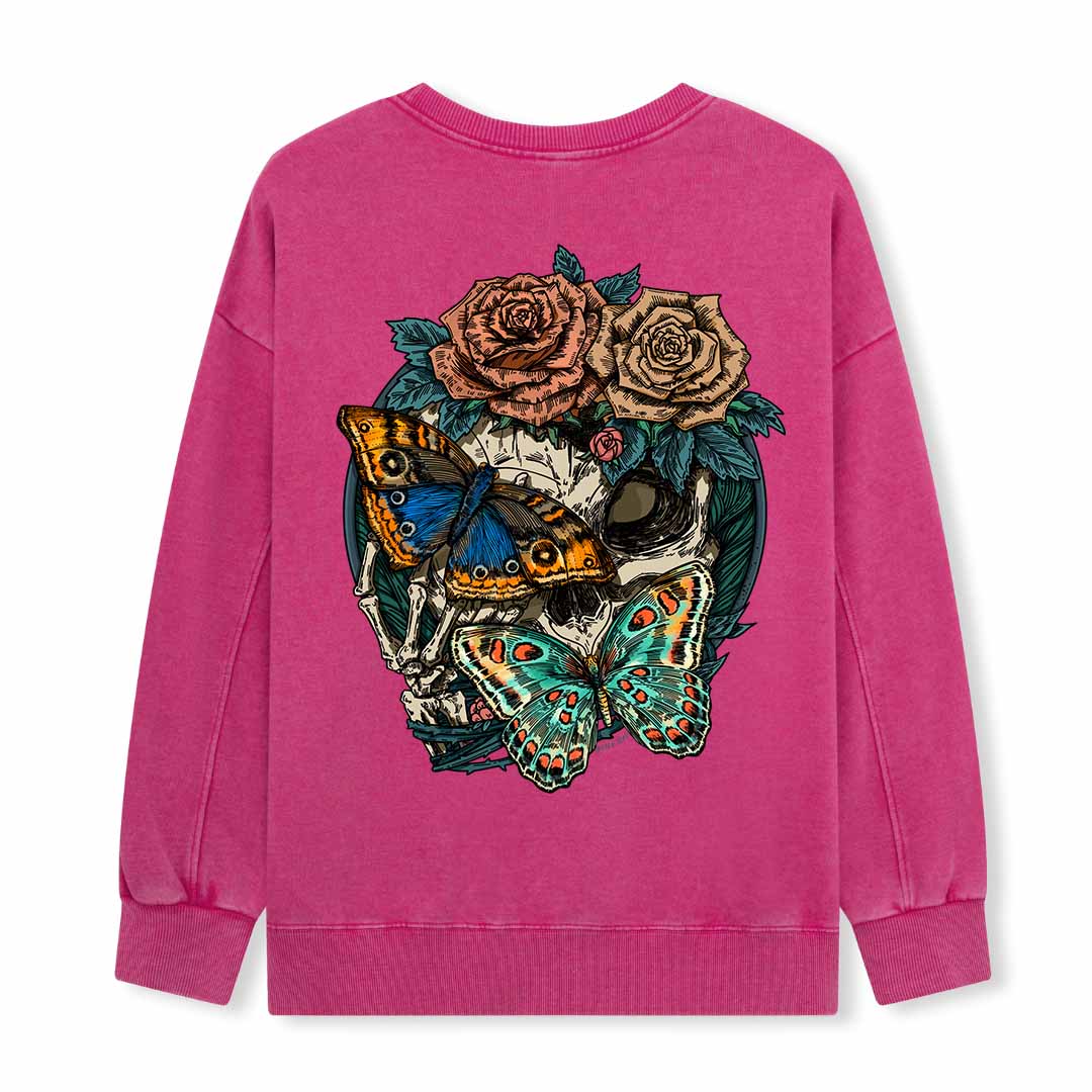 Floral Skull Washed Sweatshirt