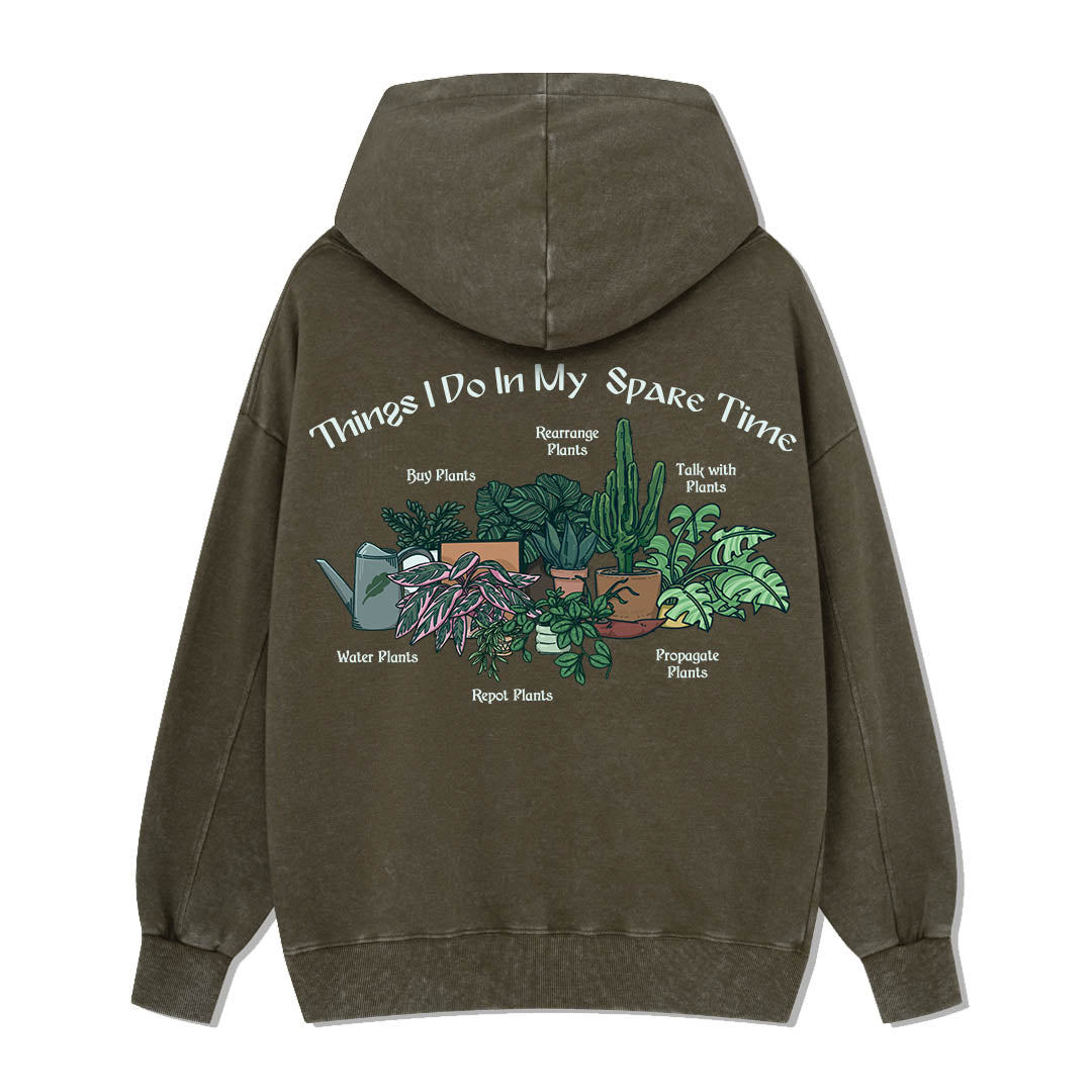 Things I Do in My Spare Time Back-printed Washed Hoodie
