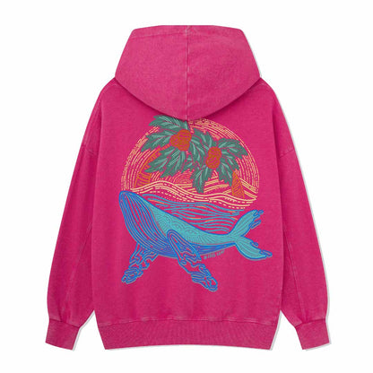 Striated Whale Back-printed Washed Hoodie