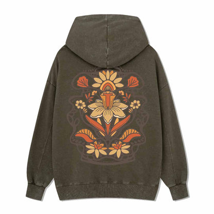 Spring Flower Back-printed Washed Hoodie